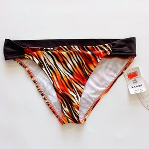 Sunsets Brown Orange White Red Fire Side Shirred Pant Bikini Bottoms NWT NOS XL
